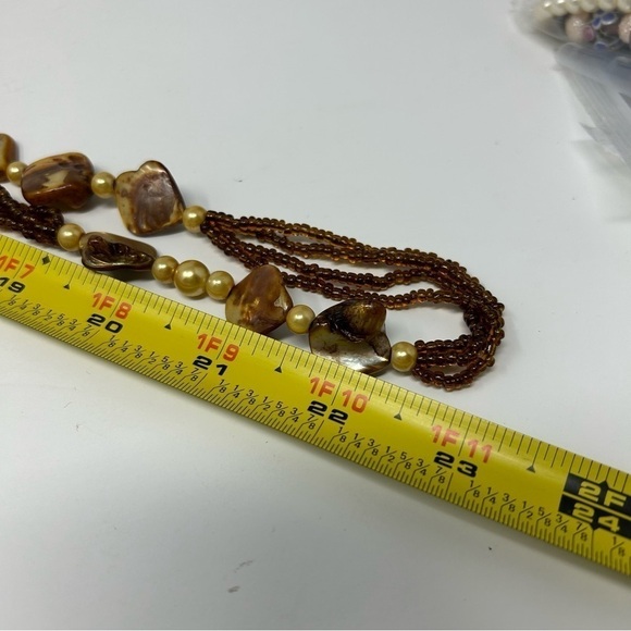 Yellow Amber Color Dyed Mother of Pearl Shell Layered Necklace Seed Beads 22.5" - Picture 10 of 10